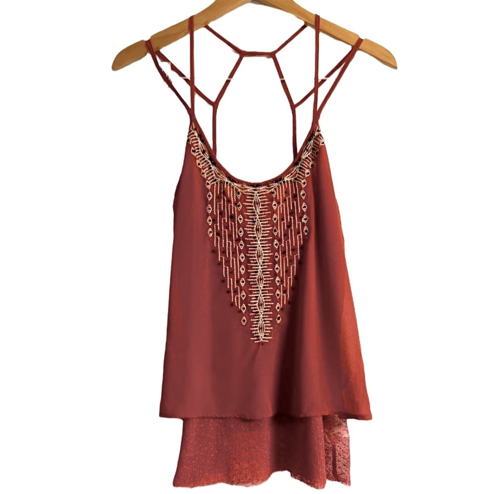 NWOT Miss Me embroider double layer top.
